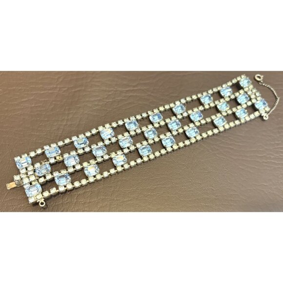Rare Schreiner? Juliana? Vintage Blue Baguette Rhinestone Push Lock Bracelet - Picture 3 of 13